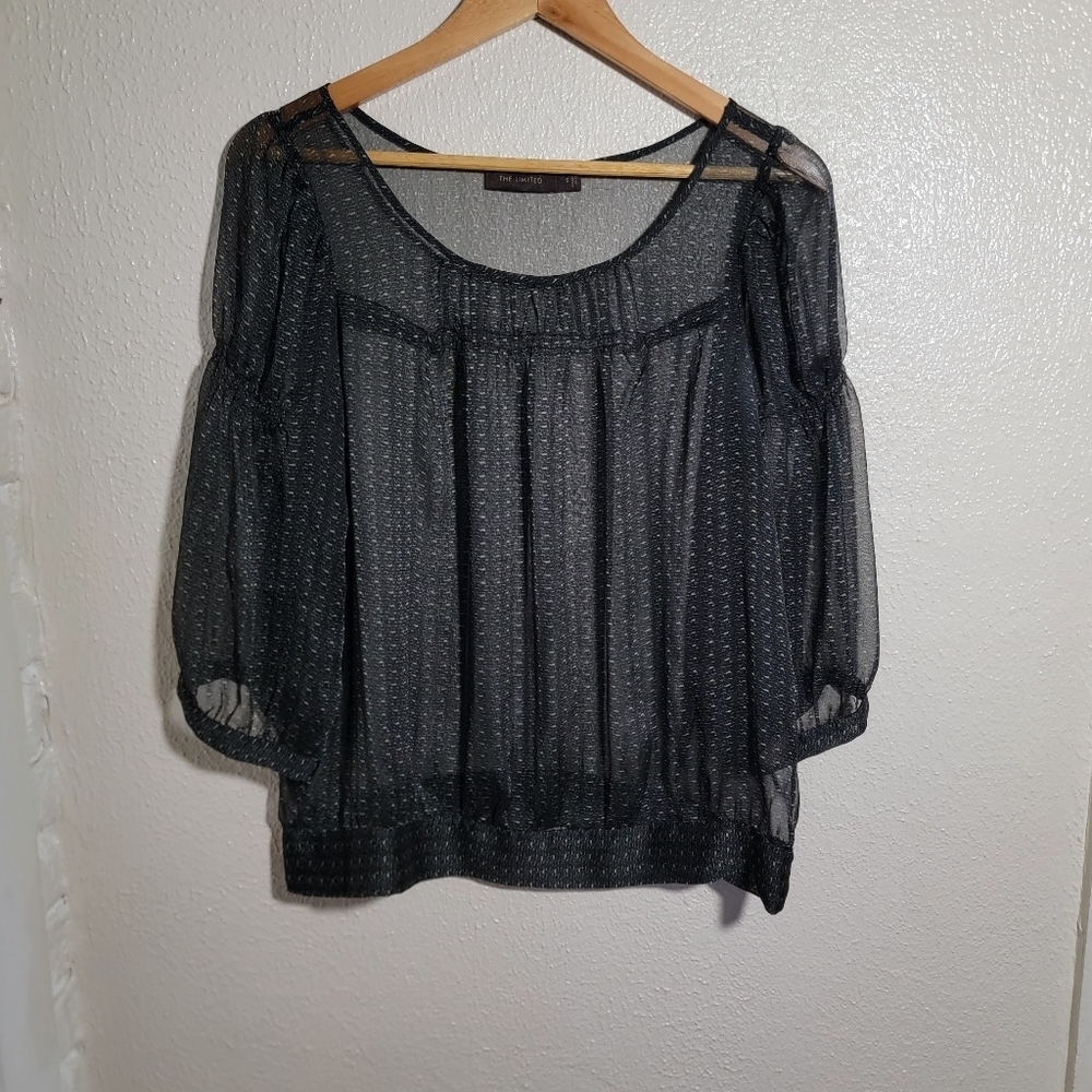 y2k The Limited Sheer Puff Sleeve Babydoll Blouse sz S Black Whimsygoth Fairy
